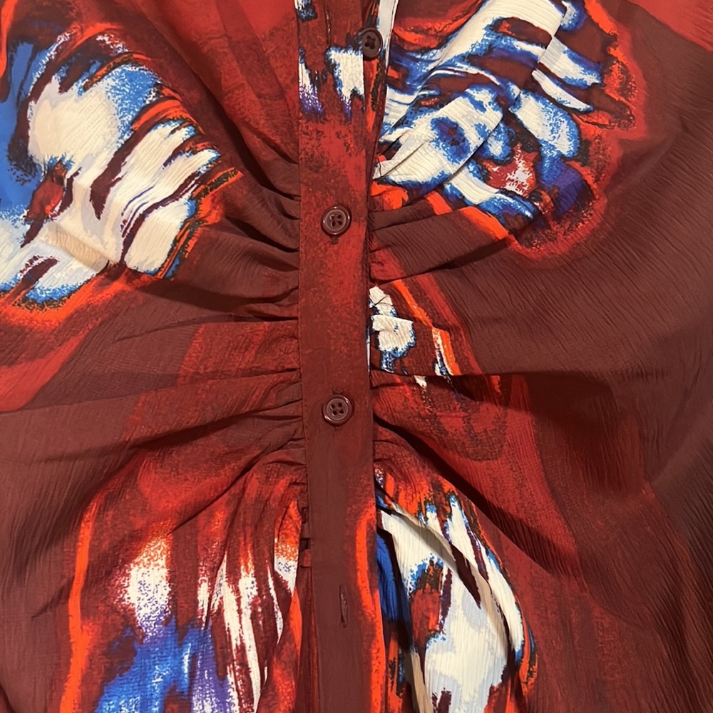 Scoop Nyc Ruched Printed Button Front Midi Dress - image 6